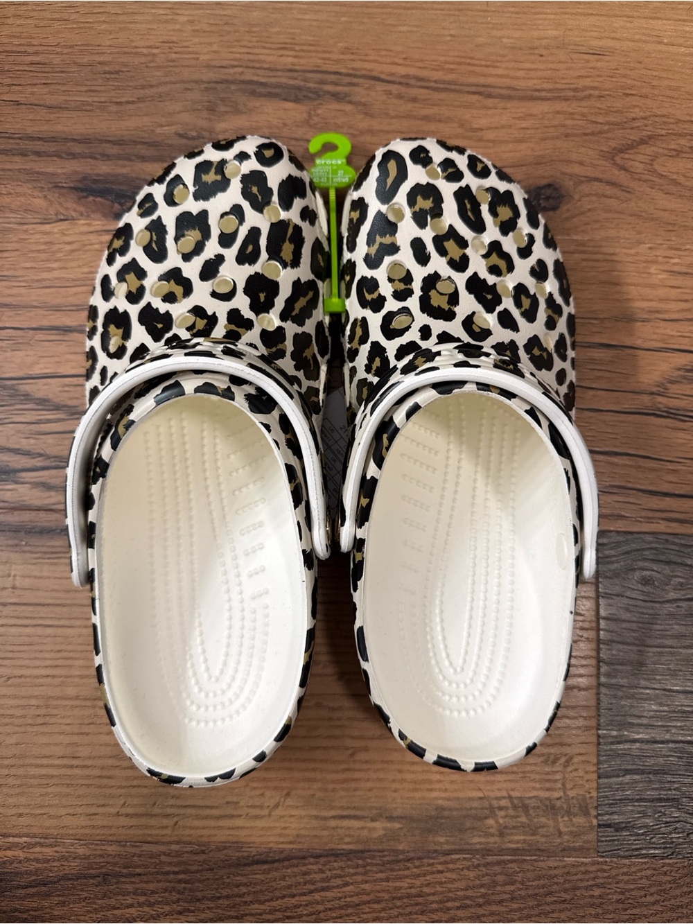 CROCS Leopard Print Mules - White, Black & Tan